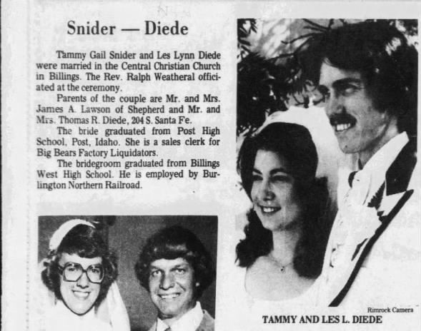 Les Lynn Diede m Tammy Gail Snider 1979